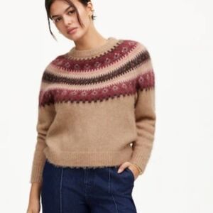 Madewell Fair Isle Alpaca Wool Brown Red Apres Ski Coffee Date Oversized Sweater
